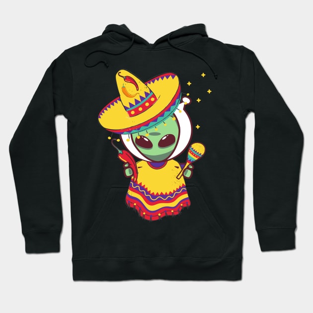 Alien Mexican Poncho Cinco De Mayo Alien Sombrero Fiesta Costume Hoodie by alcoshirts